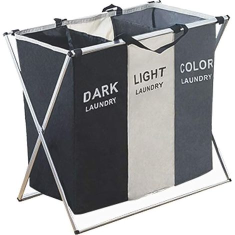 Panier à linge pliable 3 compartiments - Aluminium - Tri vêtements - Salle de bain (1/5)