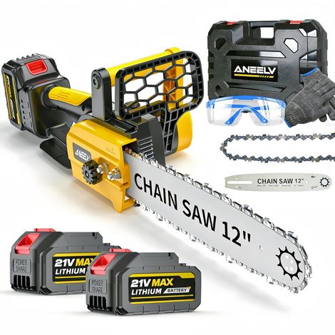 Tronçonneuse à batterie 12 pouces, moteur 1800W sans balais, 2x4000mAh, lubrification auto, sécurité – scie arboricole avec coffret, pour bois et jardin (1/5)