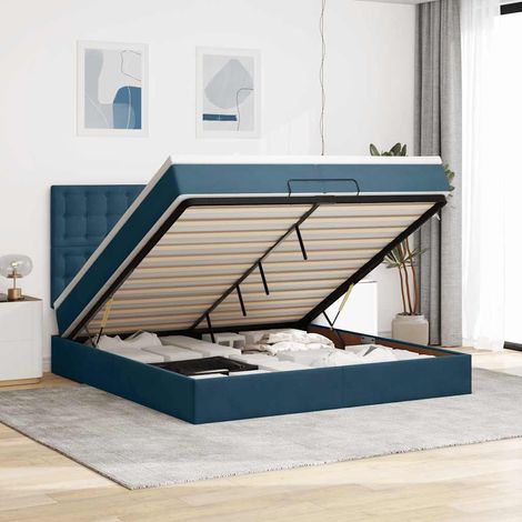 VidaXL Cadre de lit ottoman avec matelas bleu foncé 180x200 cm velours (1/5)