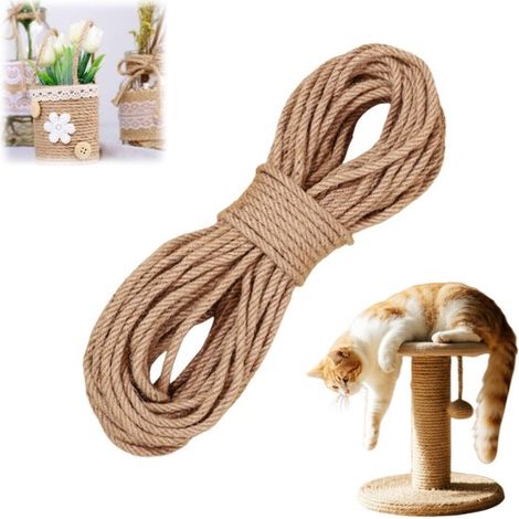 Corde de chanvre sisal naturel jaune de 20 mètres x 6 mm pour les loisirs créatifs et les griffoirs pour chats (1/4)