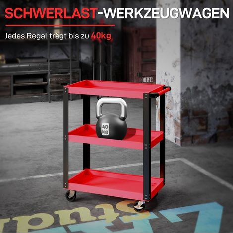 Carro de herramientas de metal de 3 niveles, 120 kg, con ruedas, rojo OKMYHOME (1/4)