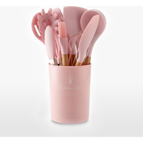 Ensemble de casseroles en silicone - Ensemble de casseroles en silicone avec récipient de rangement - Casseroles en silicone rose - Ensemble de 12 pièces - Ensemble d'ustensiles de cuisine (1/5)
