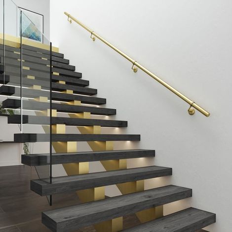 Rothley Satin Brass Modern Easy Install Stair Hand Rail Kit 3.6m