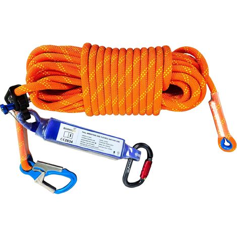 Corde de Protection contre la Chute 5M avec Amortisseur, Pince à Corde Ligne de Vie Verticale Robuste avec Pince à Corde, en Alliage d'Aluminium, pour l'Élagage et les Travaux en Hauteur (1/5)