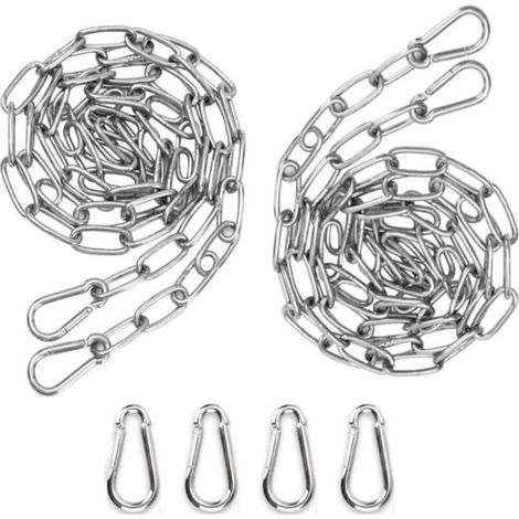 CSPARKV 2pcs 3mm 2m Chaîne en Acier inoxydable Chaine Acier + 4 pcs Mousqueton Chaîne de Maillon d'extension pour Accrocher Chaîne d'ancre Hamac Multifonctionnel -Total 4 mètres (1/5)