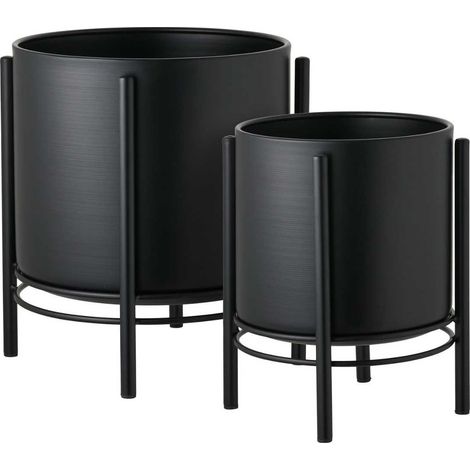 Lot de 2 Cache-Pots ronds sur Pieds en Métal noir - MAYAN (1/4)
