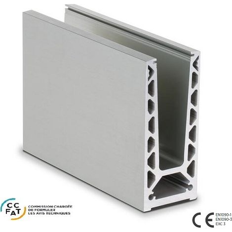 Deco Fer Forge – Profil aluminium anodisé montage sur dalle – Pour verre 12,76 à 21,52 mm – Longueur 2500 mm – Résistance 1 kN – Finition satinée (1/3)