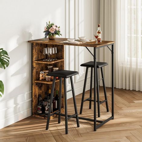 Bartisch Set mit 2 Barhockern, Stehtisch mit Weinglashalter & Ablage, Retro Braun (1/5)