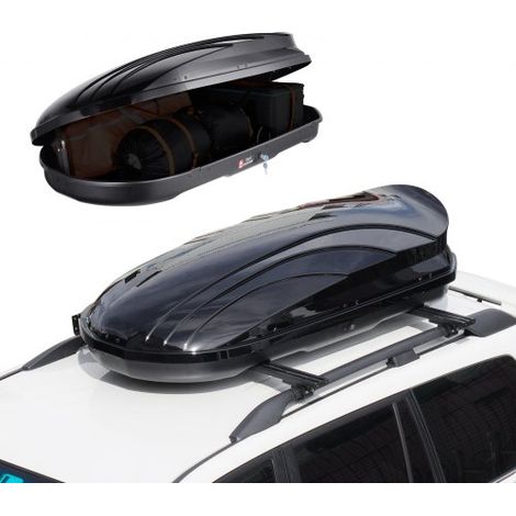 Coffre de Toit 340 L, Porte-Bagages de Toit Coque Rigide en ABS, avec Ouverture Double-Face 2 Sangles Renforcées, Aérodynamique, pour la Plupart des Barres Transversales, Voiture, SUV, Noir (1/4)