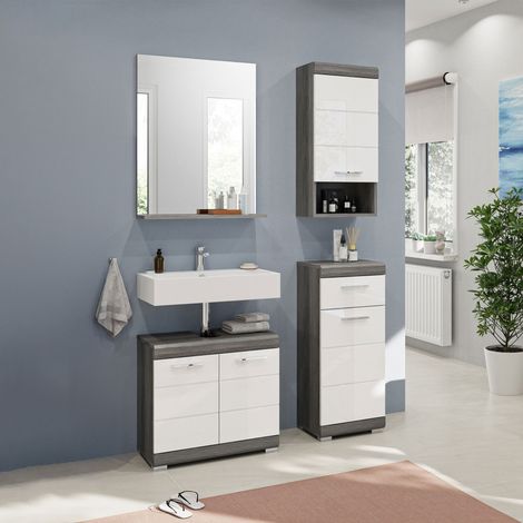 Ensemble 3 meubles salle de bain + miroir anthracite et blanc - ORIE