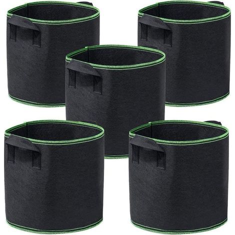 Lot de 5 sacs de culture – Sacs de culture – Sacs de culture de 38 litres – Pots de culture – Plateaux de culture – Pots de culture réutilisables – Matière non tissée – Convient aux fleurs et légumes (1/5)