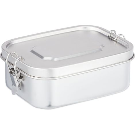 Relaxdays Portapranzo Acciaio Inox, Portapranzo Ermetico, Lunchbox per Bambini e Adulti, Ufficio e Scuola, 1L, Argentato