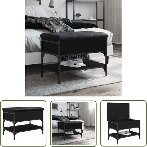 The Living Store Schuhbank Schwarz 62x42x45 cm Holzwerkstoff - Schuhbank - Garderobe - Flurbank - Einbaubank - Stauraumbank (1/5)