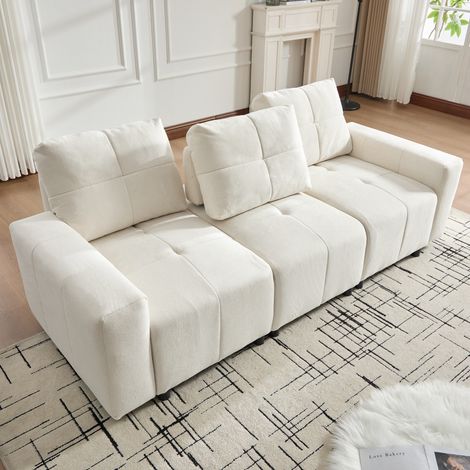 Canapé modulable 3 Places Convertible 213 cm en Chenille - Profondeur d'Assise Réglable jusqu'à 68 cm - Design Droit, Beige (1/5)