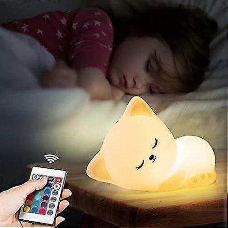 Veilleuse chaton mignonne avec télécommande rechargeable, cadeau idéal pour les enfants (1/5)
