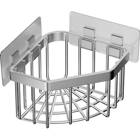 Wandmontierter Spülbeckenhalter, Schwammhalter aus Kohlenstoffstahl für die Küche, mit 2 Klebehaken, dreieckiger Abtropffläche, 5,27 x 5,27 x 3,54 Zoll (grau) (1/5)