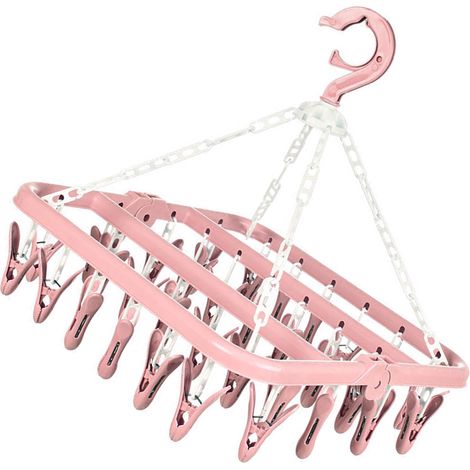 Étendoir à linge pliable à 32 pinces, rotation à 360°, avec verrouillage coupe-vent, rose C0NCQ (1/5)
