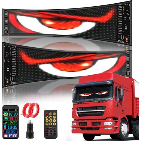 Panneau LED « Œil » pour automobile (lot de 2), 12 x 60 cm, étanche IP65, à défilement matriciel, alimentation Bluetooth/USB 5 V, idéal pour l'éclairage décoratif RGB de Noël et des fêtes. (1/5)