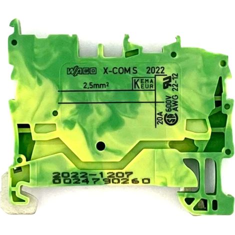 Morsetto di Terra 2.5mm² Verde Giallo Push-in Cage Clamp per Guida DIN Wago (1/2)