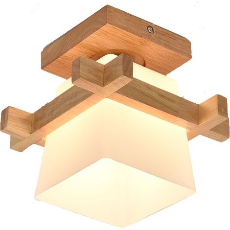 Plafonnier E27 Lampe En Bois pour Hall d'entrée Porche Balcon 20x18cm (1/5)