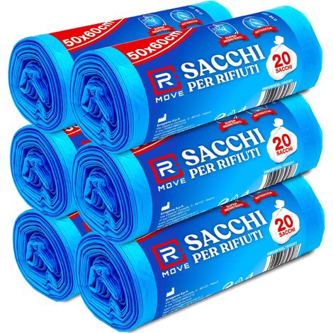 R Move Abfallsäcke 50x60 cm 35 Liter 6 Rollen à 20 blaue Säcke ohne Henkel (1/5)