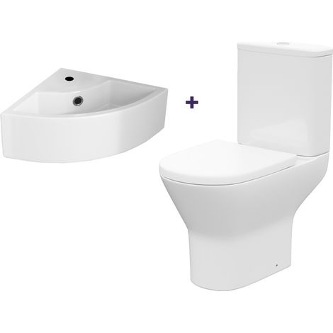 Cloakroom Quarter Circle Corner Basin & Rimless Close Coupled Toilet (1/4)