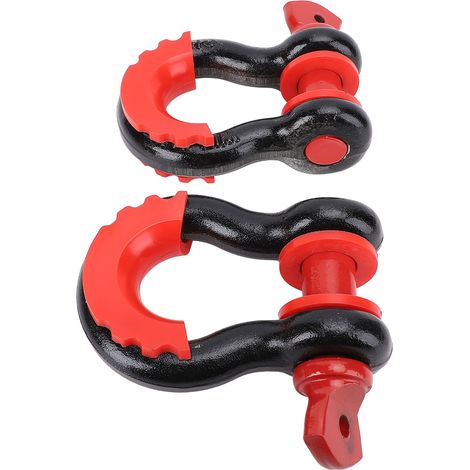 Lot de 2 manilles en D pour remorquage, 8800 lb, robustes, pour treuil, dépannage de véhicules et remorquage tout-terrain, noires avec axes rouges. (1/5)