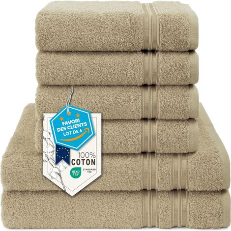 Lot de 6 Serviettes, 2 de Bain 70x140 + 4 de Toilette 50x100 cm (1/5)