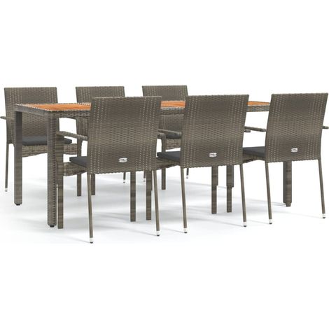 Maison Exclusive - 7-tlg. Garten-Essgruppe mit Kissen Grau Poly R (1/5)