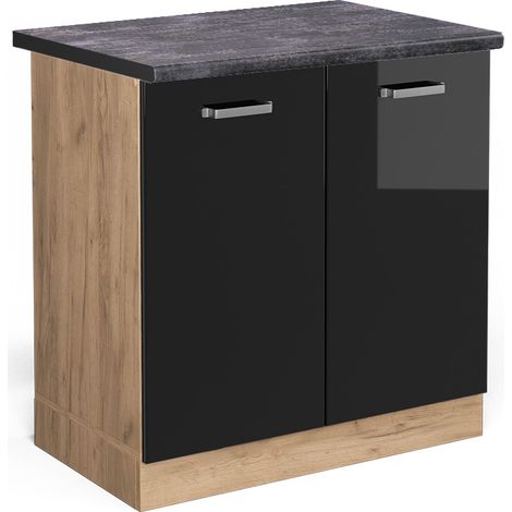 Mobile lavello cucina R-Line, Nero lucido, 80 cm , PL Antracite, Vicco (1/5)