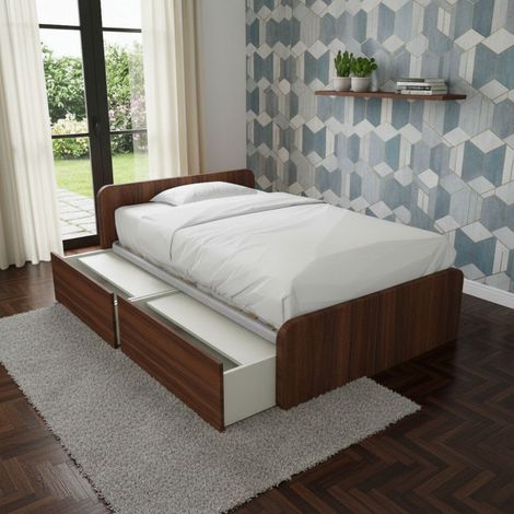 Letto 1 piazza e mezza con cassettoni, personalizzabile e facile montaggio - Noce canaletto