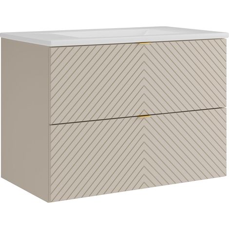 Mobile bagno sospeso con lavabo da incasso a spina di pesce Beige 80 cm - DORIONI (1/4)
