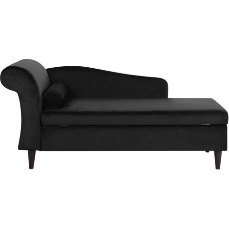 Chaise Longue Méridienne Côté Gauche en Velours Noir avec Rangement pour Salon au Style Glamour Beliani