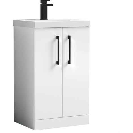 Balterley Bramshall Modern Bathroom 2 Soft Close Door & Mid-Edge Vanity Unit Basin, Gloss White,500 mm (1/3)