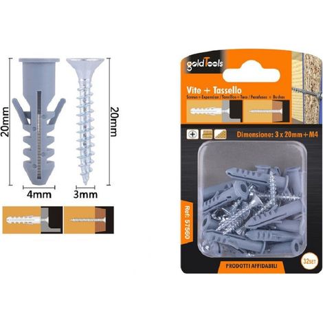 Kaela - Set 32 Pz Viti Vite Croce 3x20mm + Tasselli Con Alette Tassello M4 Fischer 57560 - (1/2)