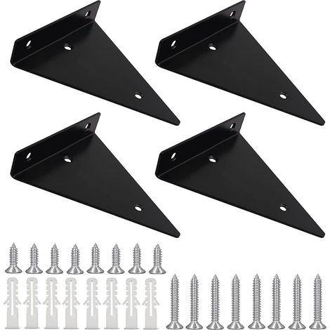 set Of 4 Shelf Brackets, Heavy Duty Invisible Iron Black Triangles For Shelving In Kitchen, Office, Garden (130140cm) (1/5)