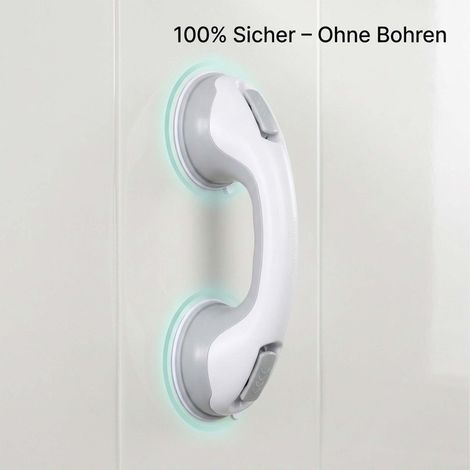 Relaxdays Sauggriff 2er Set, Haltegriff für Dusche & Badewanne, 70 kg, für Senioren, Wand, Vakuum Saugheber, weiß/grau