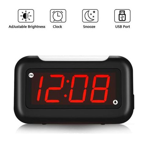 LED-Digitalwecker - Morgenwecker für rote Zahlenanzeige Leuchtender Wecker - Schwarz (1/5)