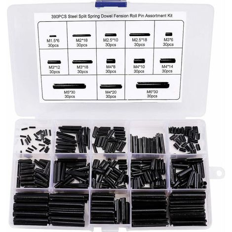 royaluxe -390 Pièces Goupille élastique en Acier au Manganèse Assortiment Kit M1.5 M2 M2.5 M3 M4 M5 M6 avec la Boîte, (1/5)