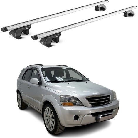 OMAC Barres de toit aluminium certifiées TÜV pour Kia Sorento mk1 2002-2009 – Pour rails de toit standards – Rainure en T – Charge max 90 kg – 2 antivols Argent (1/4)