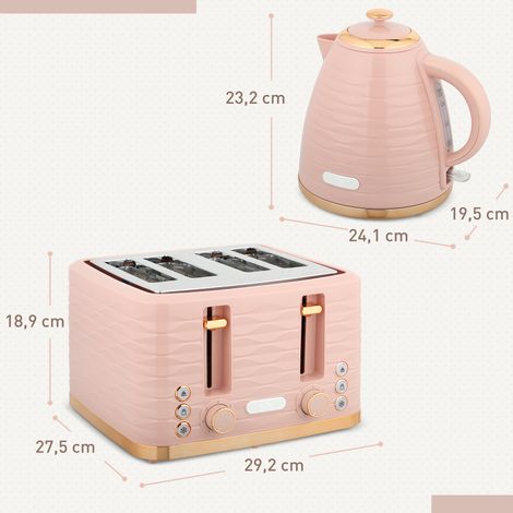 Ensemble grille-pain et bouilloire 2 en 1, 7 niveaux de brunissage, fonctions décongélation et réchauffage, rose (1/5)