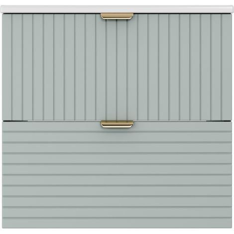 CAIziMeuble vasque mural 614657cm, MDF entièrement laqué, deux tiroirs silencieux, façades de tiroirs à relief horizontal et vertical, vasque intégrée, vert menthe (1/5)