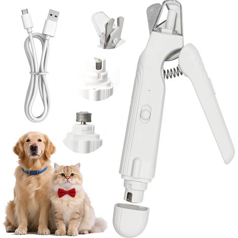 Ciseaux à griffes pour chiens et chats, coupe-griffes électrique 2 en 1 avec lumière LED et ponceuse à griffes silencieuse, coupe-griffes rechargeable pour le soin quotidien des griffes (1/5)