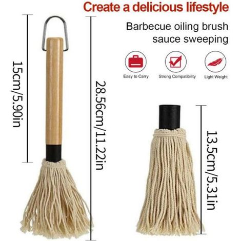 Pinceau Barbecue - Manche Bois 18 Cm - Têtes Rechange Incluses - Pour Sauces Marinades Huiles - 1 Pièce (1/5)