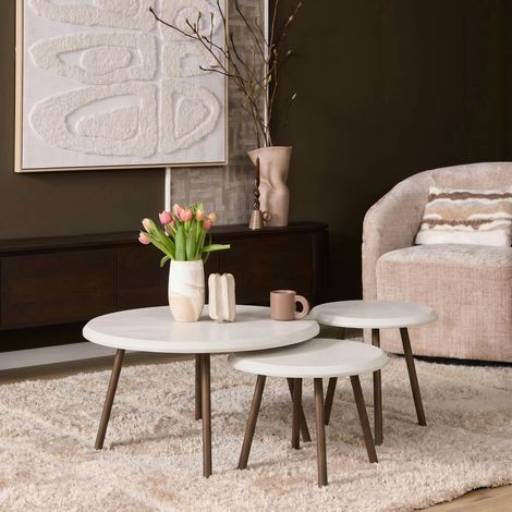 Table basse gigogne ronde en bois beige sable (x3) ALMA (1/5)