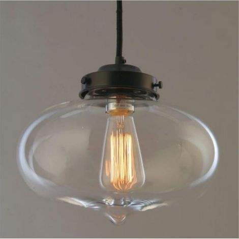 Kosilum – Suspension goutte d'eau transparente ovale – Verre clair – Culot E27 – Pour cuisine et salle à manger – Design elliptique moderne