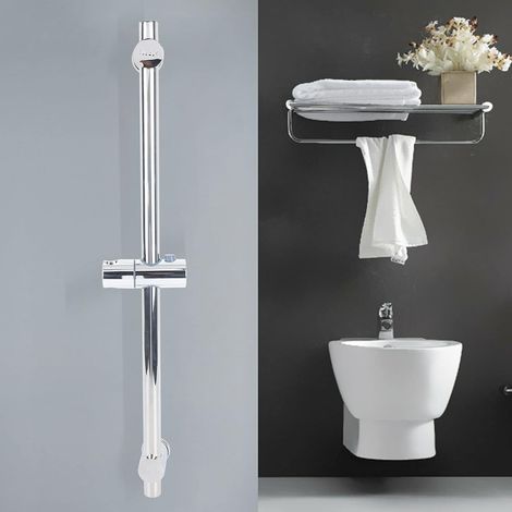 Rail de douche en acier inoxydable 66 cm avec support de pommeau de douche Rail de douche avec pommeau de douche ajustable pour douchette Rail de douche chromé (1/5)