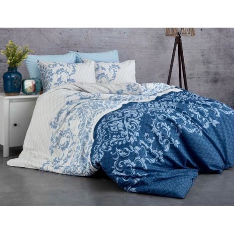 Juego de cama - 1 funda de edredón 220 x 240 cm + 2 fundas de almohada 60 x 60 cm - 100% algodón reforzado - Azul