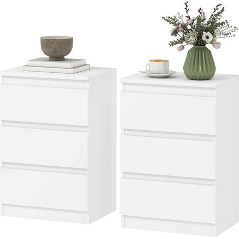 Set di 2 comodini bianchi senza maniglie a 3 cassetti, MDF, 40 x 30 x 59,5 cm (1/5)