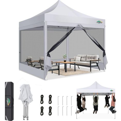 Faltpavillon 3x3m mit Moskitonetz, wasserdicht, UV-Schutz 50+, höhenverstellbar (1/5)